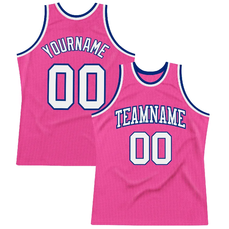 Basketball Jersey With Subtle Prints-Custom Pink White-Royal Authentic Throwback Basketball Jersey