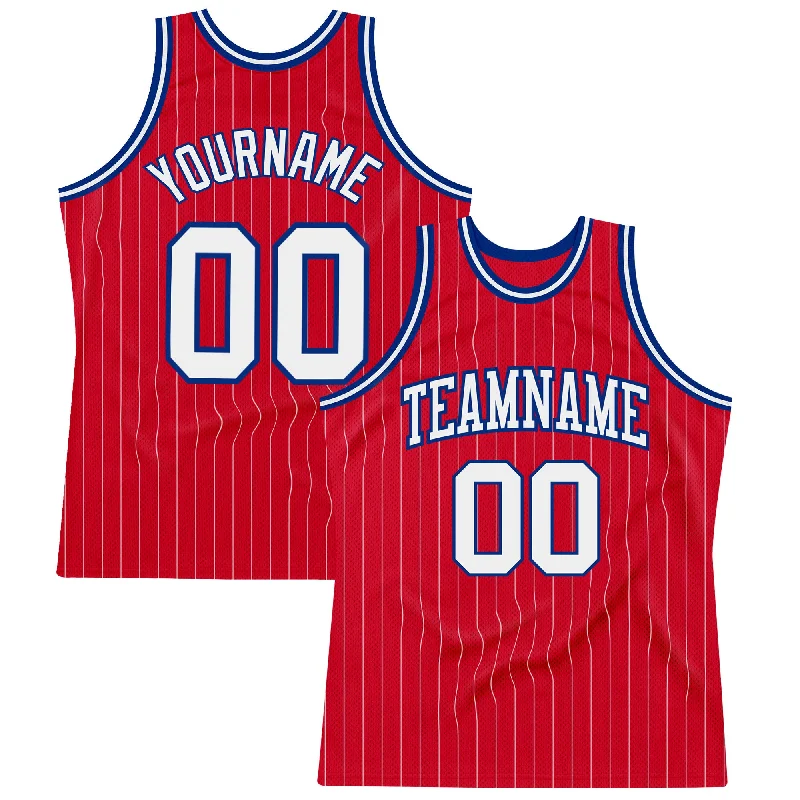 Basketball Jersey With Affordable Prices-Custom Red White Pinstripe White-Royal Authentic Basketball Jersey