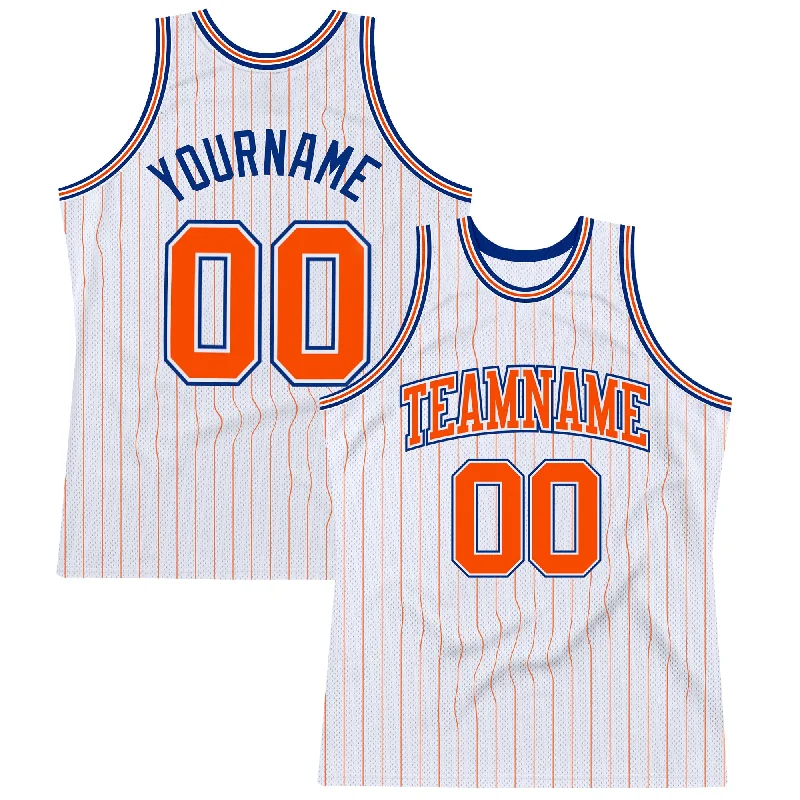 Basketball Jersey For Custom Sizes-Custom White Orange Pinstripe Orange-Royal Authentic Basketball Jersey