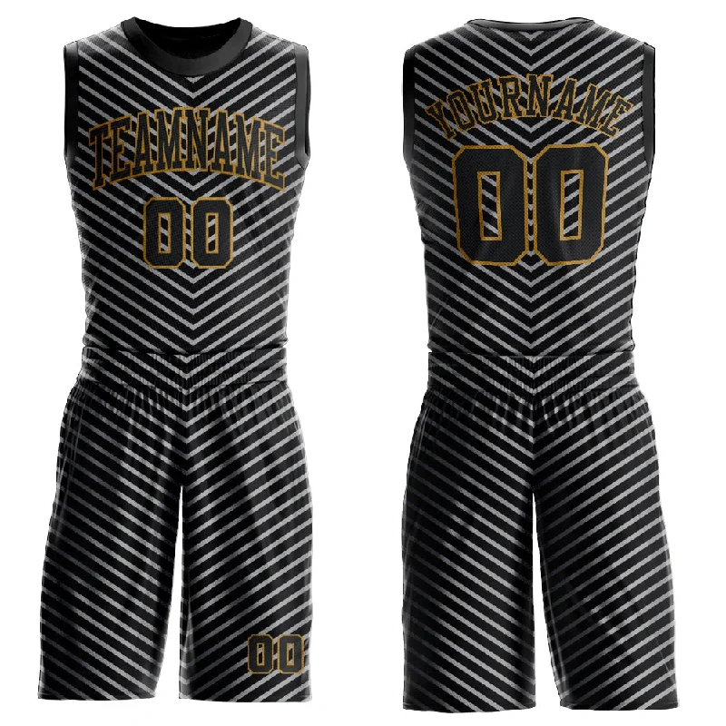 Basketball Jersey For Comfort-Custom Black Black-Gray Round Neck Sublimation Basketball Suit Jersey