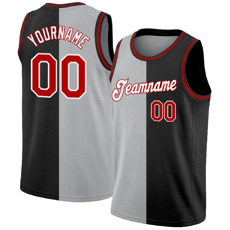 Basketball Jersey For Pro Teams-Custom Black Red-Gray Authentic Split Fashion Basketball Jersey