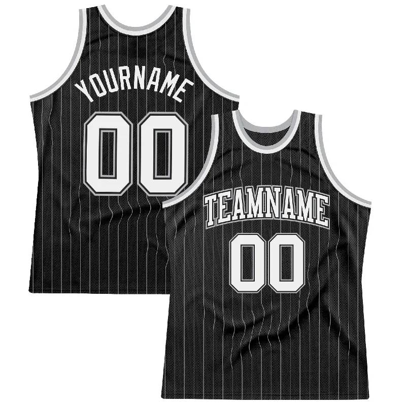 Basketball Jersey For Collectors-Custom Black Gray Pinstripe White-Gray Authentic Basketball Jersey