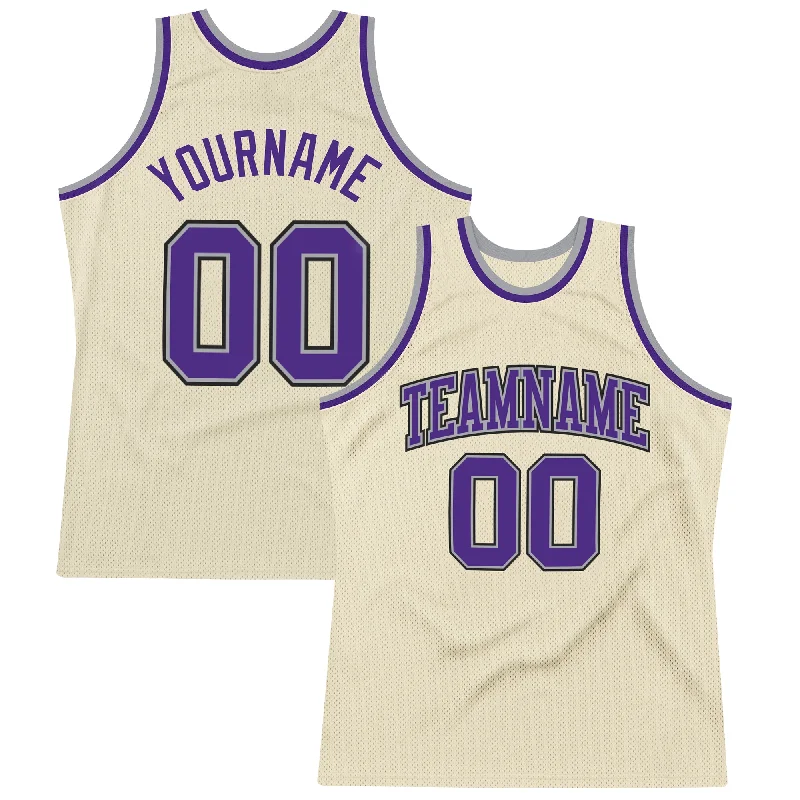 Basketball Jersey For Kids-Custom Cream Purple-Gray Authentic Throwback Basketball Jersey