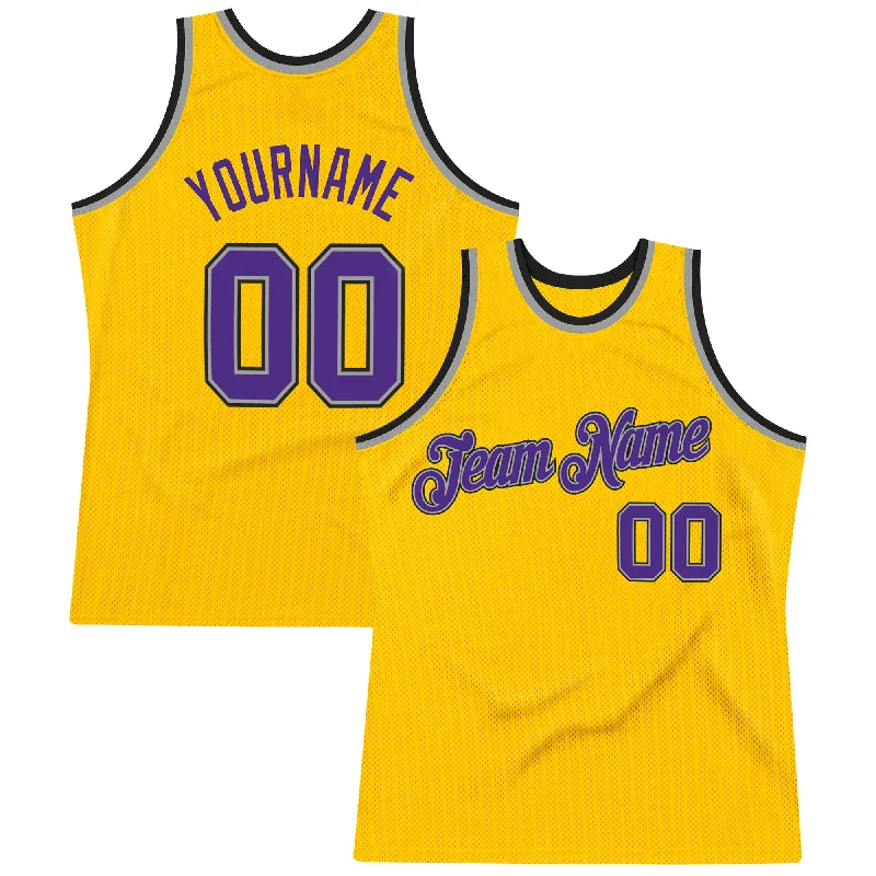 Basketball Jersey For Everyday Wear-Custom Gold Purple-Gray Authentic Throwback Basketball Jersey