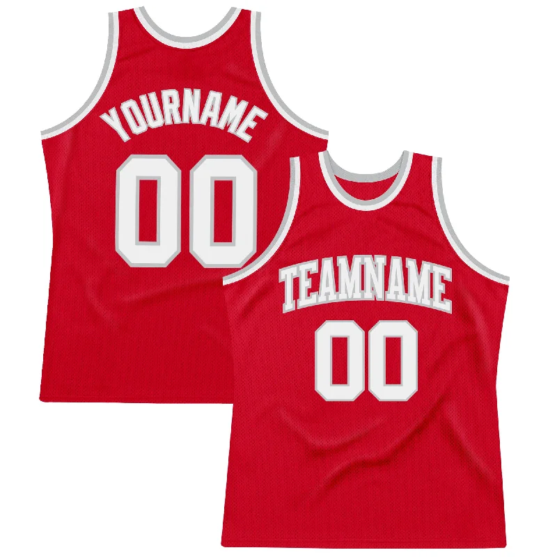 Basketball Jersey For Indoor Games-Custom Red White-Gray Authentic Throwback Basketball Jersey