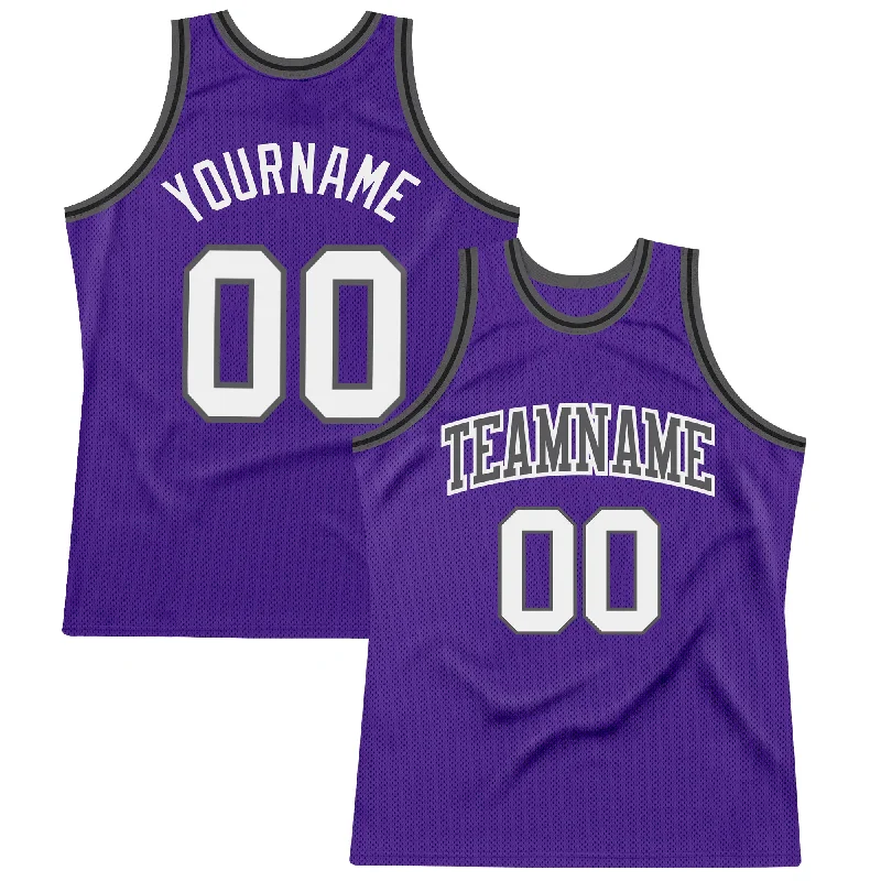 Basketball Jersey For Top Reviews-Custom Purple White Steel Gray-Black Authentic Throwback Basketball Jersey