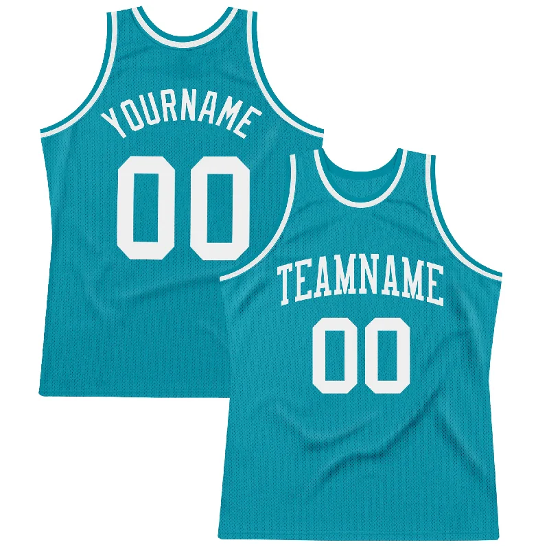 Basketball Jersey With Custom Designs-Custom Teal White Authentic Throwback Basketball Jersey