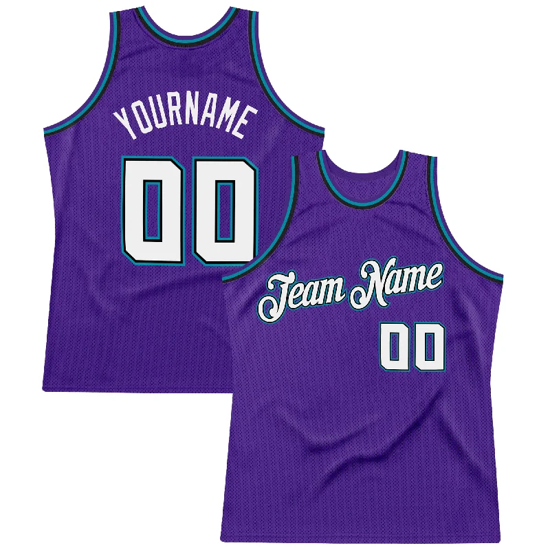 Basketball Jersey With Trending Designs-Custom Purple White-Teal Authentic Throwback Basketball Jersey