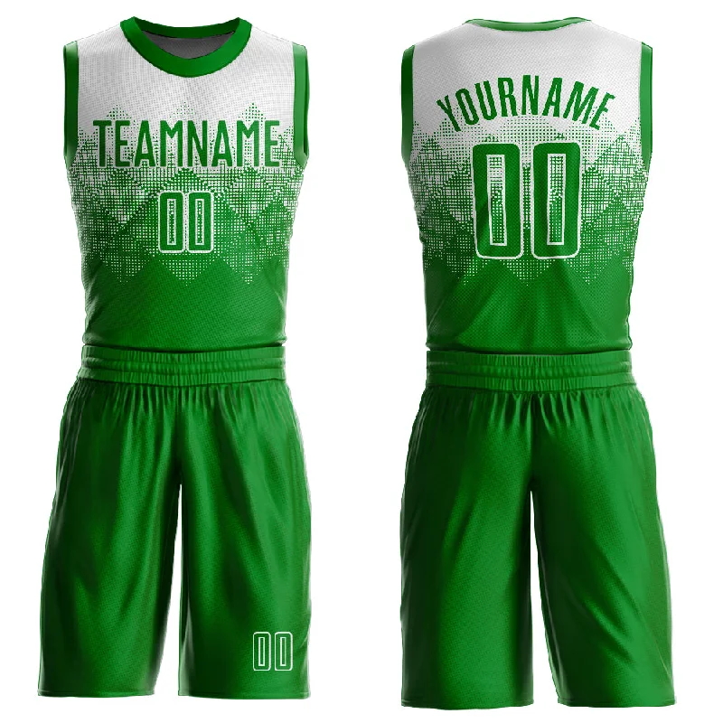 Basketball Jersey For Summer Leagues-Custom White Grass Green Round Neck Sublimation Basketball Suit Jersey