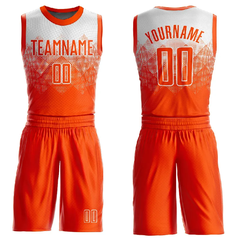 Basketball Jersey With Throwback Vibes-Custom White Orange Round Neck Sublimation Basketball Suit Jersey