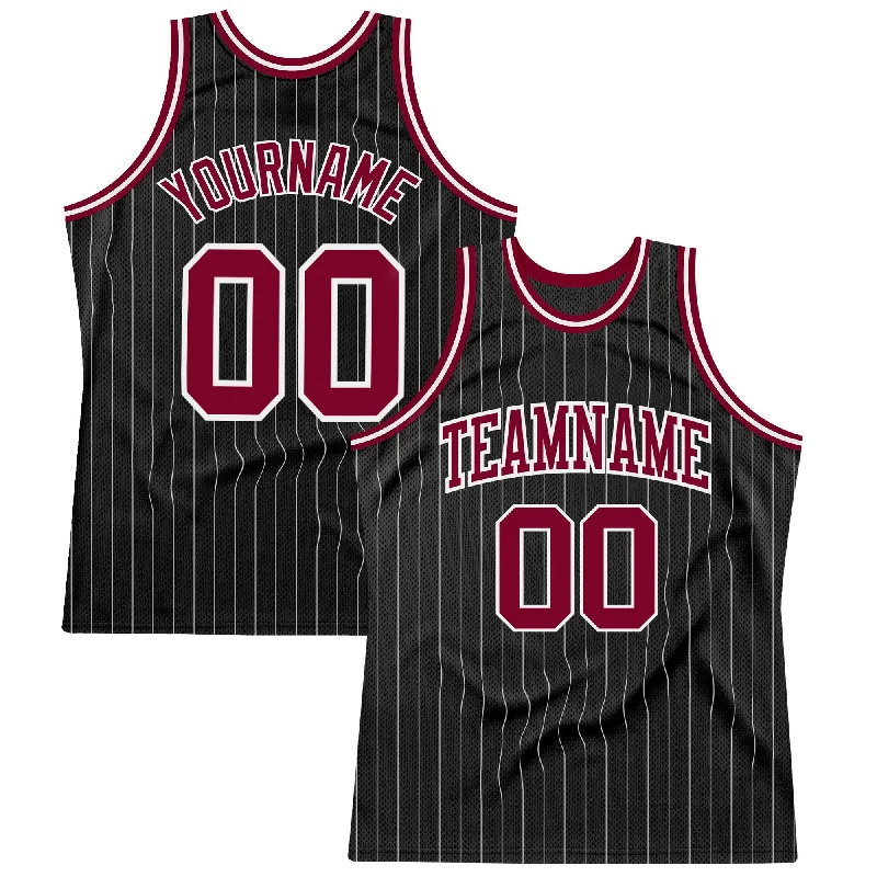 Basketball Jersey For Ventilation-Custom Black White Pinstripe Maroon-White Authentic Basketball Jersey