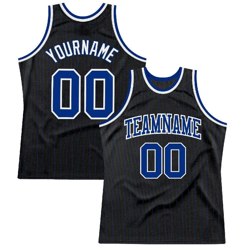 Basketball Jersey For School Teams-Custom Black Royal Pinstripe Royal-White Authentic Basketball Jersey