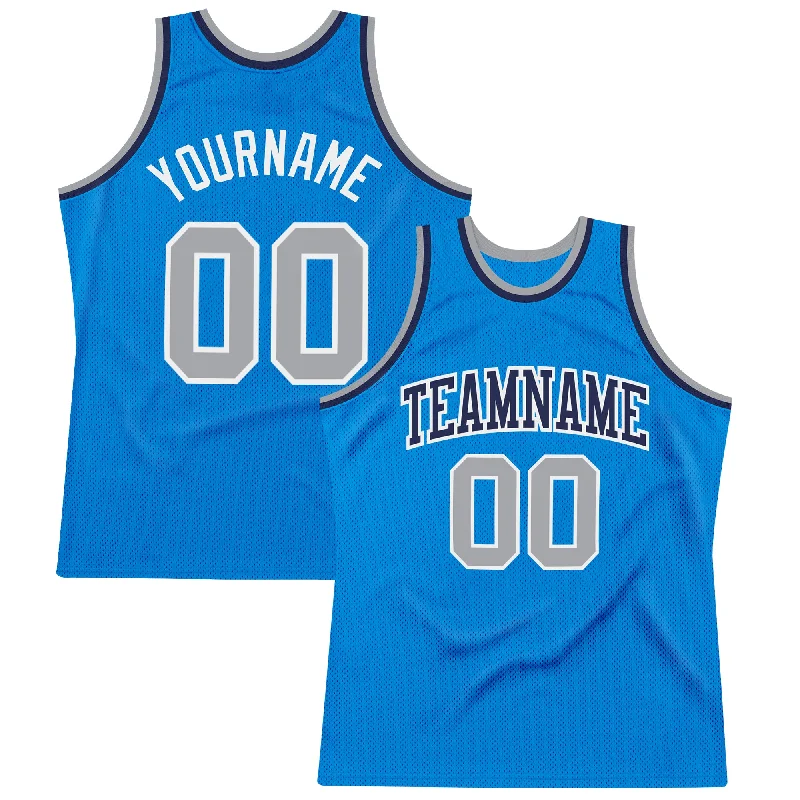 Basketball Jersey With Toddler Fit-Custom Blue Gray-White Authentic Throwback Basketball Jersey