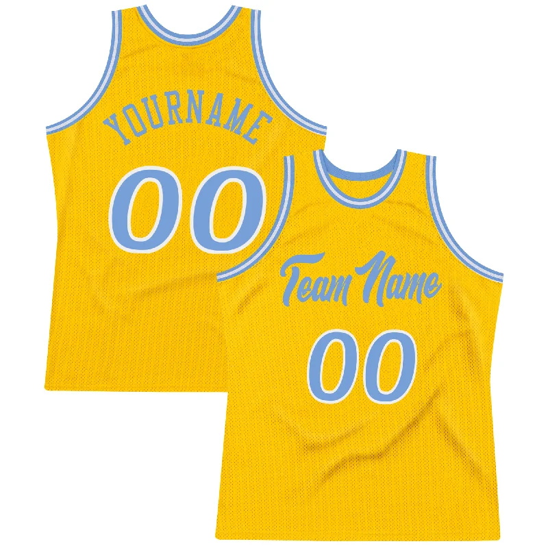 Basketball Jersey For Point Guards-Custom Gold Light Blue-White Authentic Throwback Basketball Jersey