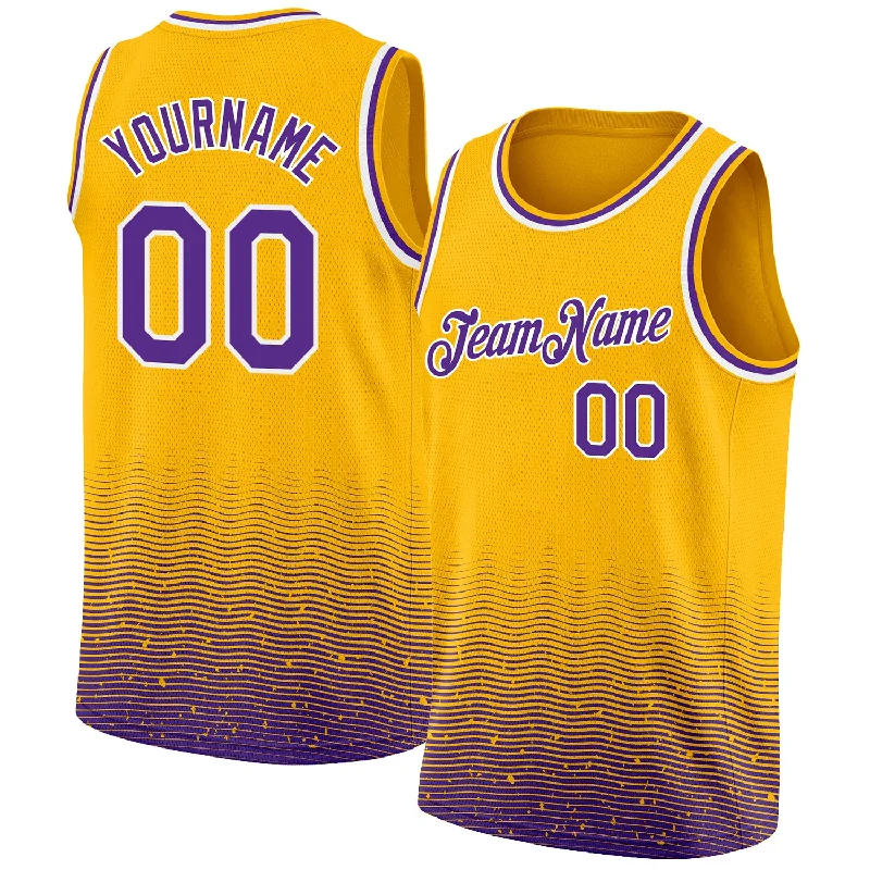 Basketball Jersey For Baby Fans-Custom Gold Purple-White Fade Fashion Authentic City Edition Basketball Jersey