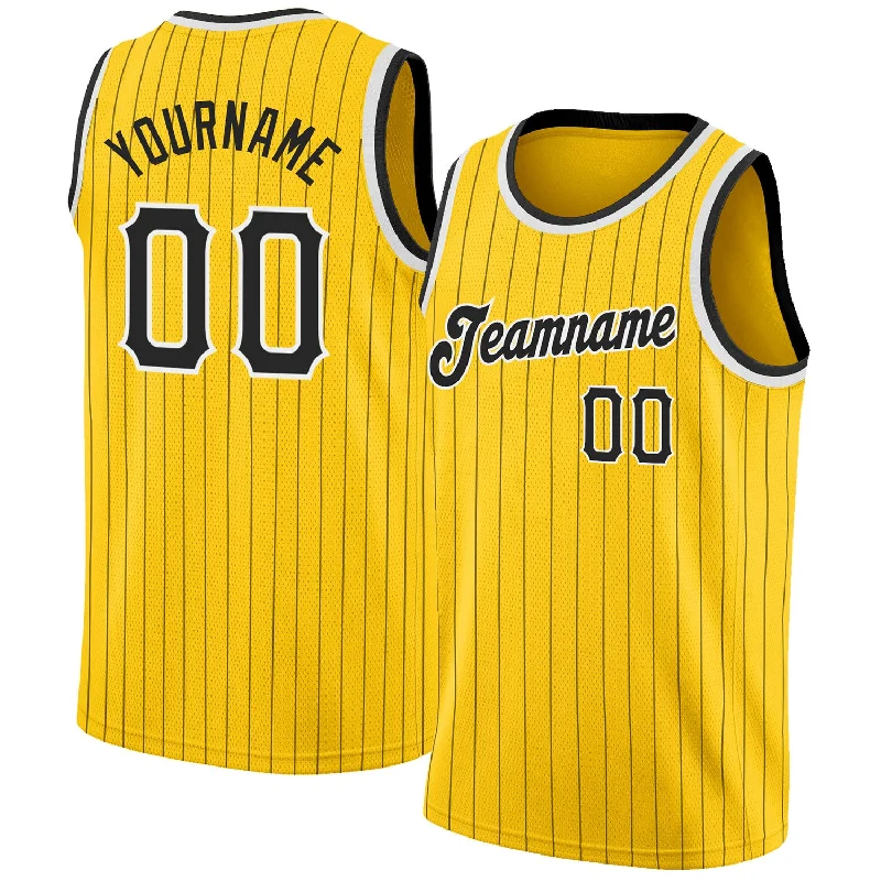 Basketball Jersey With Affordable Prices-Custom Gold Black Pinstripe Black-White Authentic Basketball Jersey