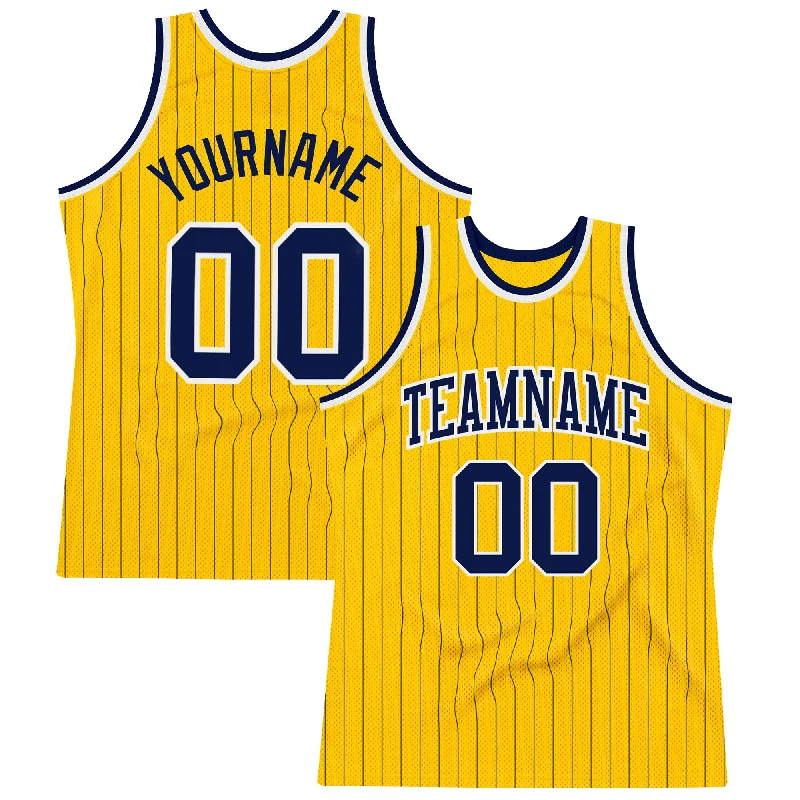 Basketball Jersey For Training Sessions-Custom Gold Navy Pinstripe Navy-White Authentic Basketball Jersey