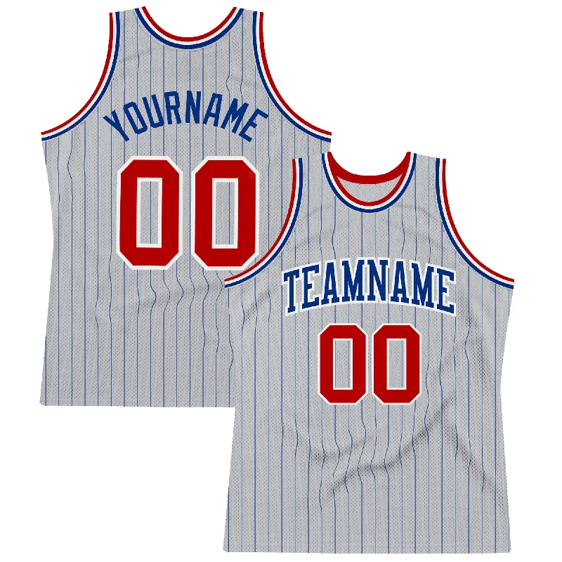 Basketball Jersey For Pro Teams-Custom Gray Royal Pinstripe Red-White Authentic Basketball Jersey