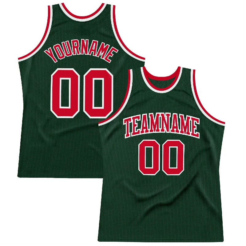 Basketball Jersey With Backorder Options-Custom Hunter Green Red-White Authentic Throwback Basketball Jersey