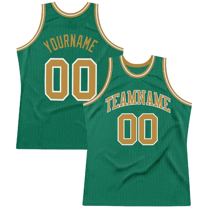 Basketball Jersey For Summer Leagues-Custom Kelly Green Old Gold-White Authentic Throwback Basketball Jersey