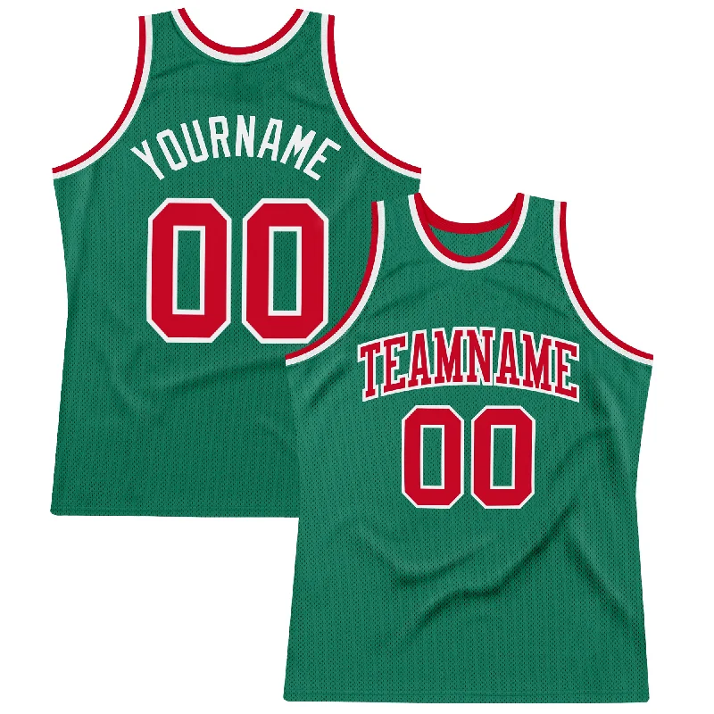 Basketball Jersey For Minimalist Fans-Custom Kelly Green Red-White Authentic Throwback Basketball Jersey