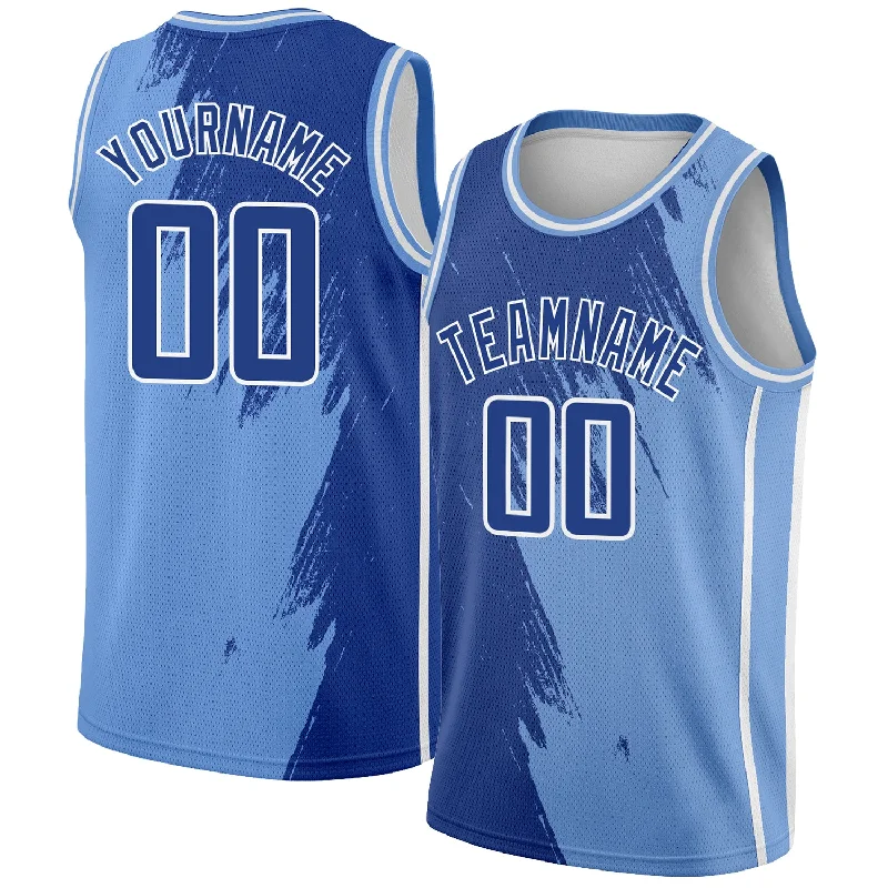 Basketball Jersey For Longevity-Custom Light Blue Royal-White Abstract Brush Splash Authentic City Edition Basketball Jersey