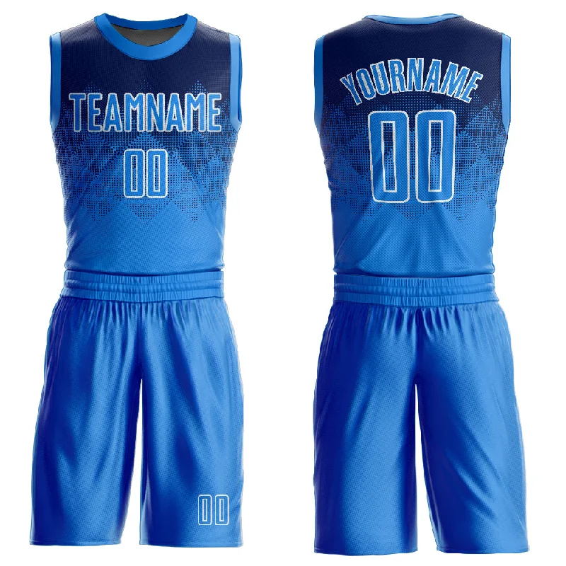 Basketball Jersey With Matching Shorts-Custom Navy Powder Blue-White Round Neck Sublimation Basketball Suit Jersey