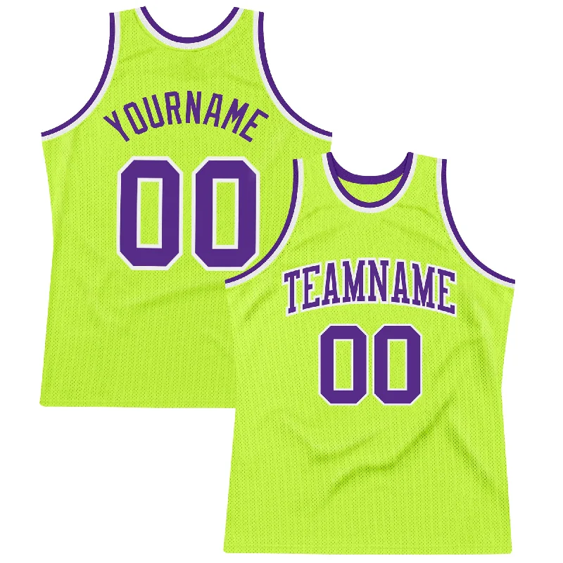 Basketball Jersey With Odor Control-Custom Neon Green Purple-White Authentic Throwback Basketball Jersey