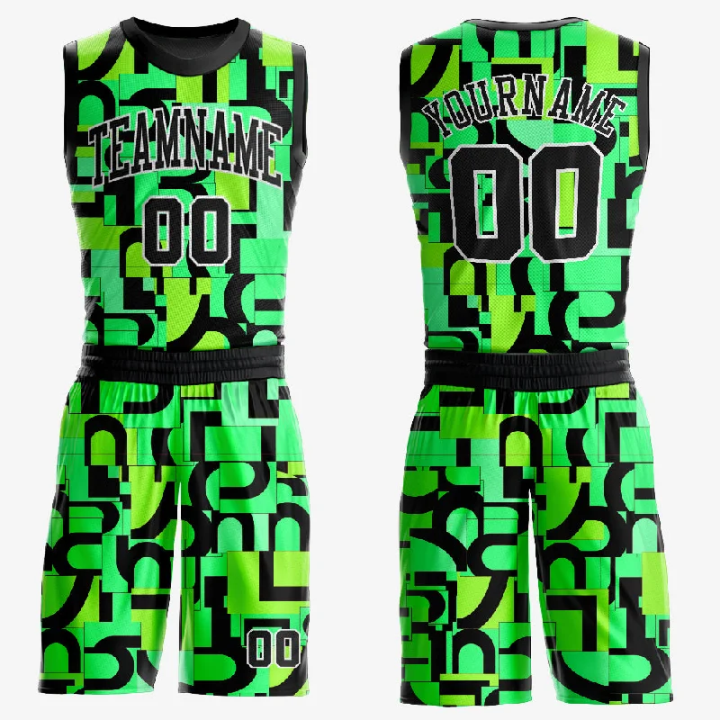 Basketball Jersey For Spring Games-Custom Neon Green Black-White Music Festival Round Neck Sublimation Basketball Suit Jersey