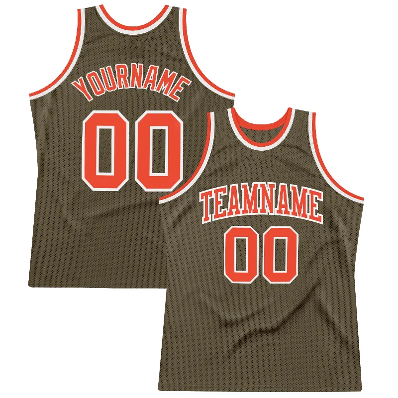 Basketball Jersey With Vintage Designs-Custom Olive Orange-White Authentic Throwback Salute To Service  Basketball Jersey