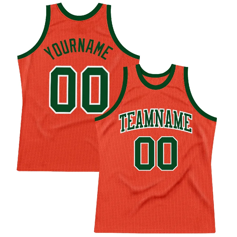 Basketball Jersey With Mesh Panels-Custom Orange Green-White Authentic Throwback Basketball Jersey