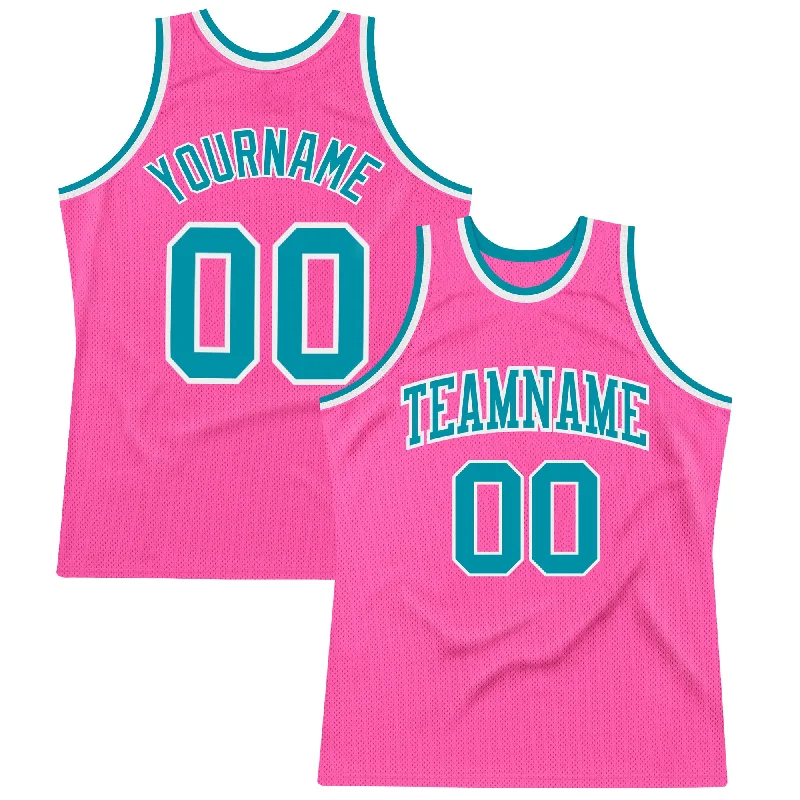 Basketball Jersey With Fast Delivery-Custom Pink Teal-White Authentic Throwback Basketball Jersey