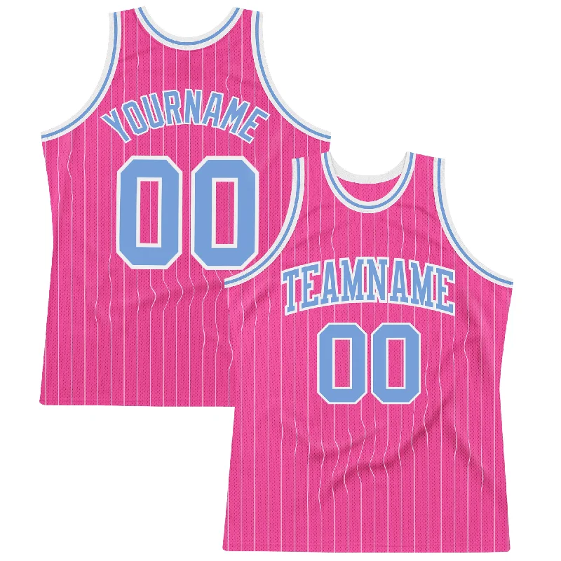 Basketball Jersey For 80s Style-Custom Pink White Pinstripe Light Blue-White Authentic Basketball Jersey