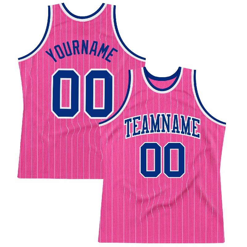 Basketball Jersey For Game Night-Custom Pink White Pinstripe Royal-White Authentic Basketball Jersey