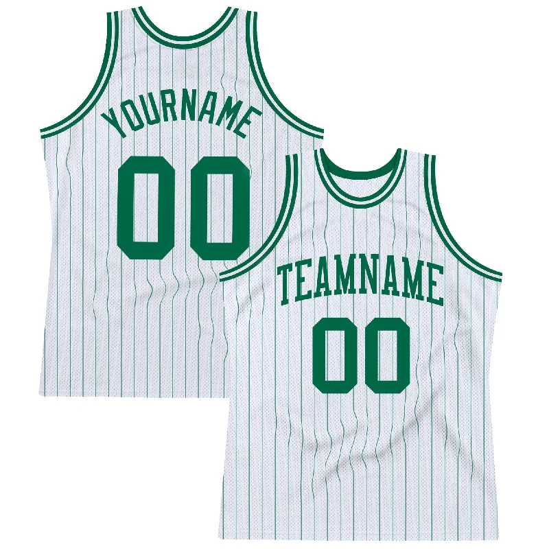 Basketball Jersey For Black Friday-Custom White Kelly Green Pinstripe Kelly Green Authentic Basketball Jersey