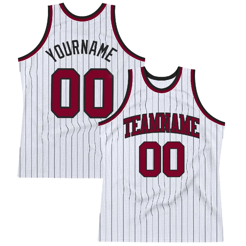 Basketball Jersey For Training Sessions-Custom White Black Pinstripe Maroon Authentic Basketball Jersey