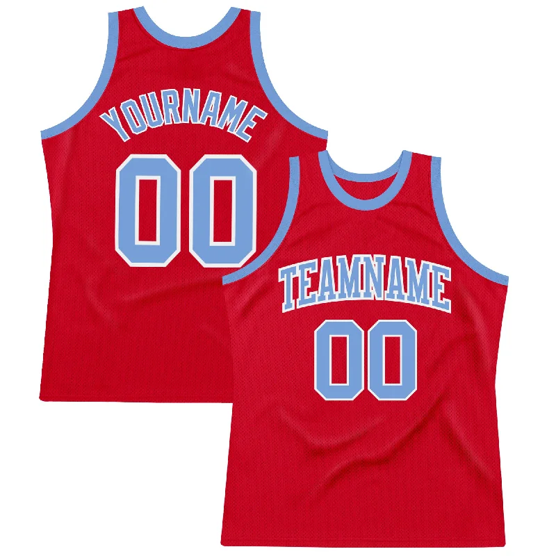 Basketball Jersey With Group Discounts-Custom Red Light Blue-White Authentic Throwback Basketball Jersey