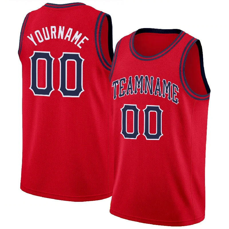 Basketball Jersey For Spring Games-Custom Red Navy-White Round Neck Rib-Knit Basketball Jersey