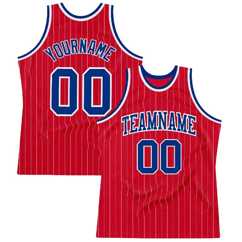 Basketball Jersey By Under Armour-Custom Red White Pinstripe Royal-White Authentic Basketball Jersey