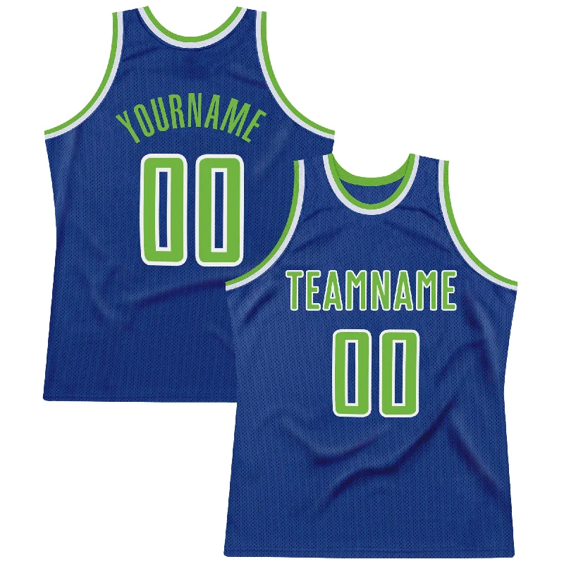 Basketball Jersey With Veteran Names-Custom Royal Neon Green-White Authentic Throwback Basketball Jersey