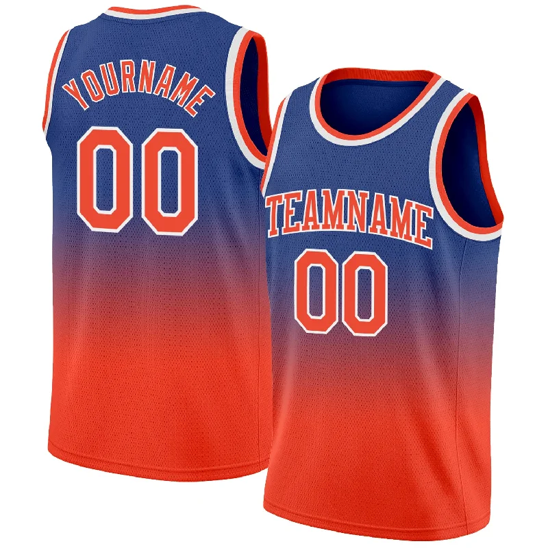 Basketball Jersey With Quick-Dry Tech-Custom Royal Orange-White Authentic Fade Fashion Basketball Jersey