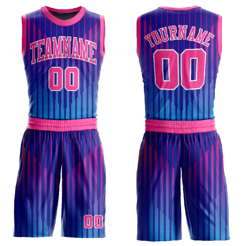 Basketball Jersey For Cold Seasons-Custom Royal Pink-White Round Neck Sublimation Basketball Suit Jersey