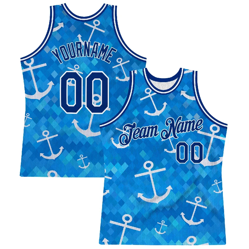 Basketball Jersey With Durable Stitching-Custom Royal Royal-White 3D Pattern Design Anchors Authentic Basketball Jersey