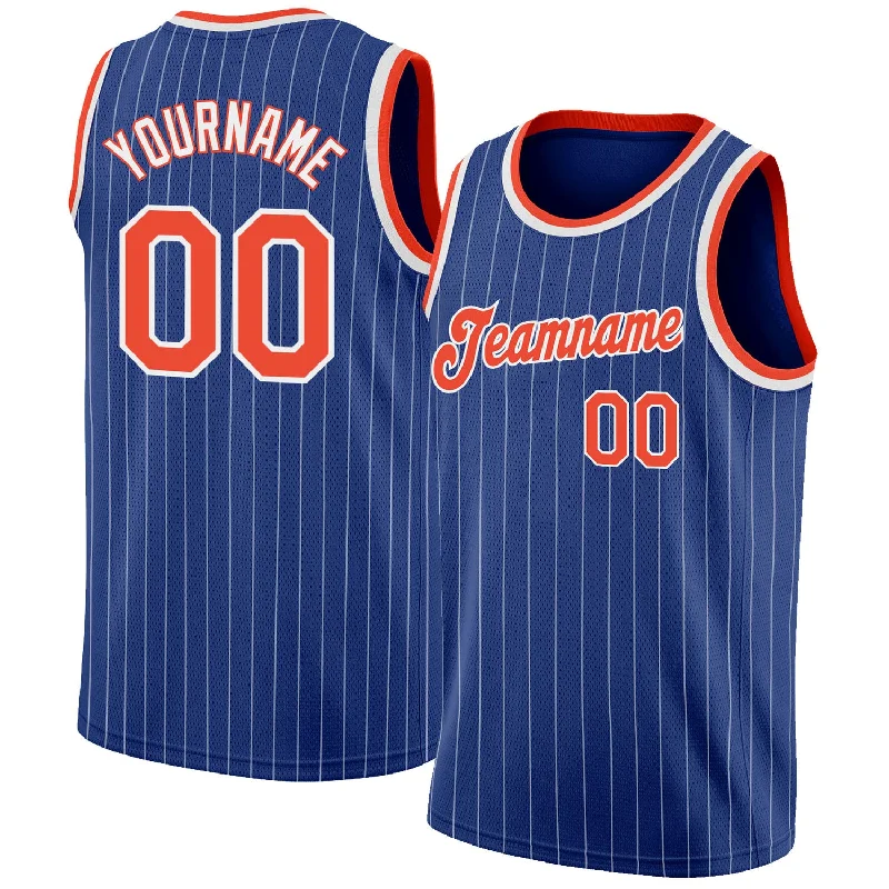 Basketball Jersey Under 20 Dollars-Custom Royal White Pinstripe Orange-White Authentic Basketball Jersey