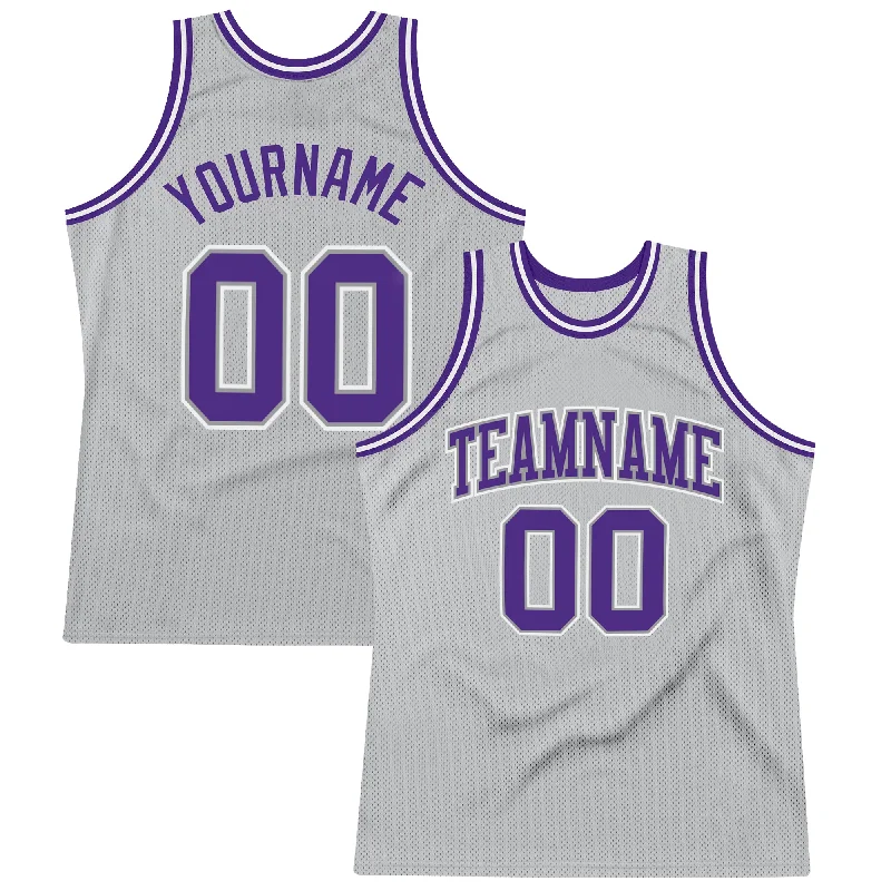 Basketball Jersey With Bold Patterns-Custom Gray Purple-White Authentic Throwback Basketball Jersey