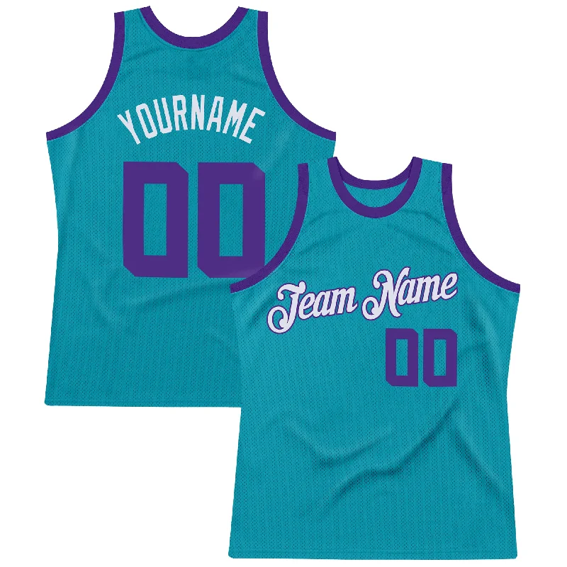 Basketball Jersey With Urban Look-Custom Teal Purple-White Authentic Throwback Basketball Jersey