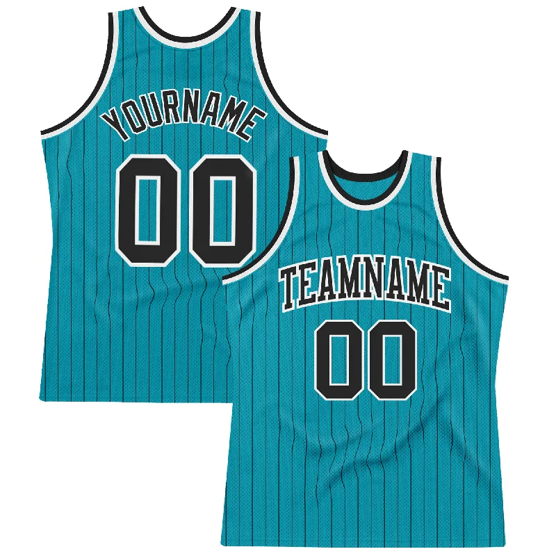 Basketball Jersey For 90s Nostalgia-Custom Teal Black Pinstripe Black-White Authentic Basketball Jersey