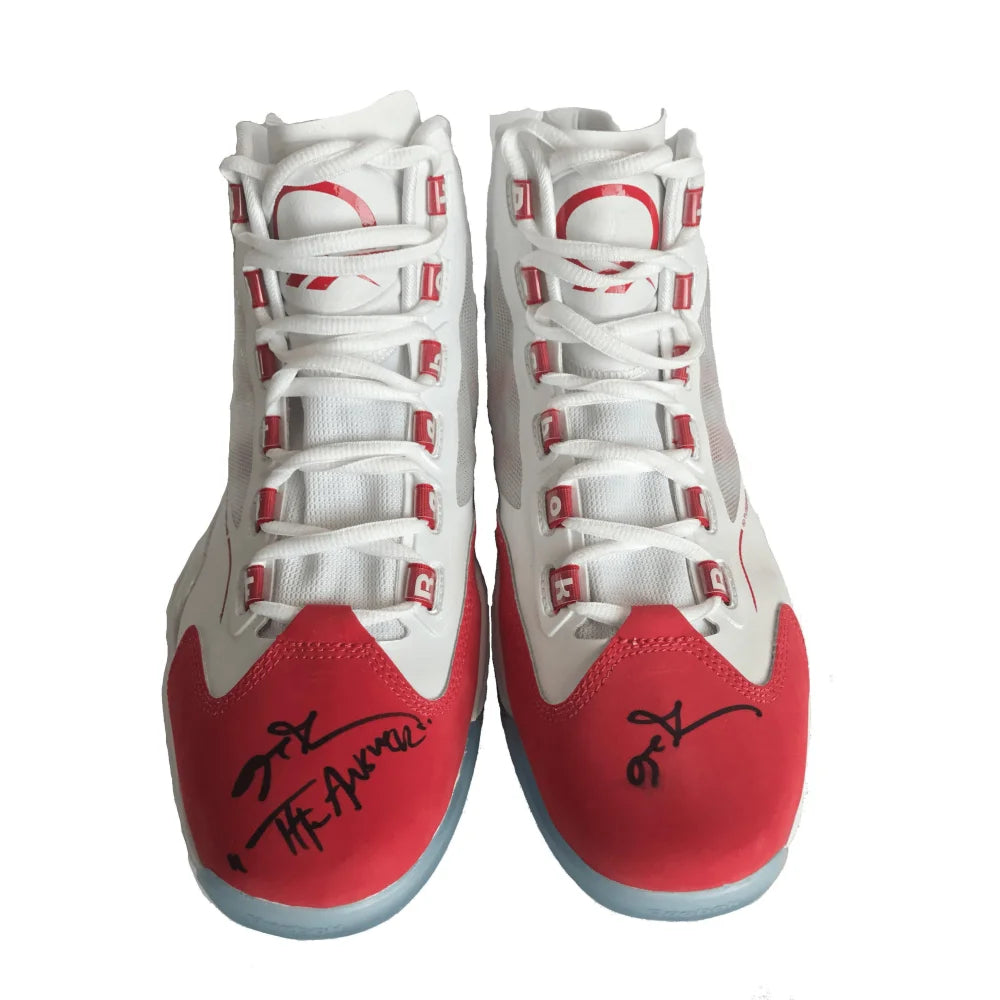 Basketball Shoes With Low Tops-Allen Iverson Signed Q96 Reebok Shoes Inscribed "Answer" Sample Pair JSA COA Sixers