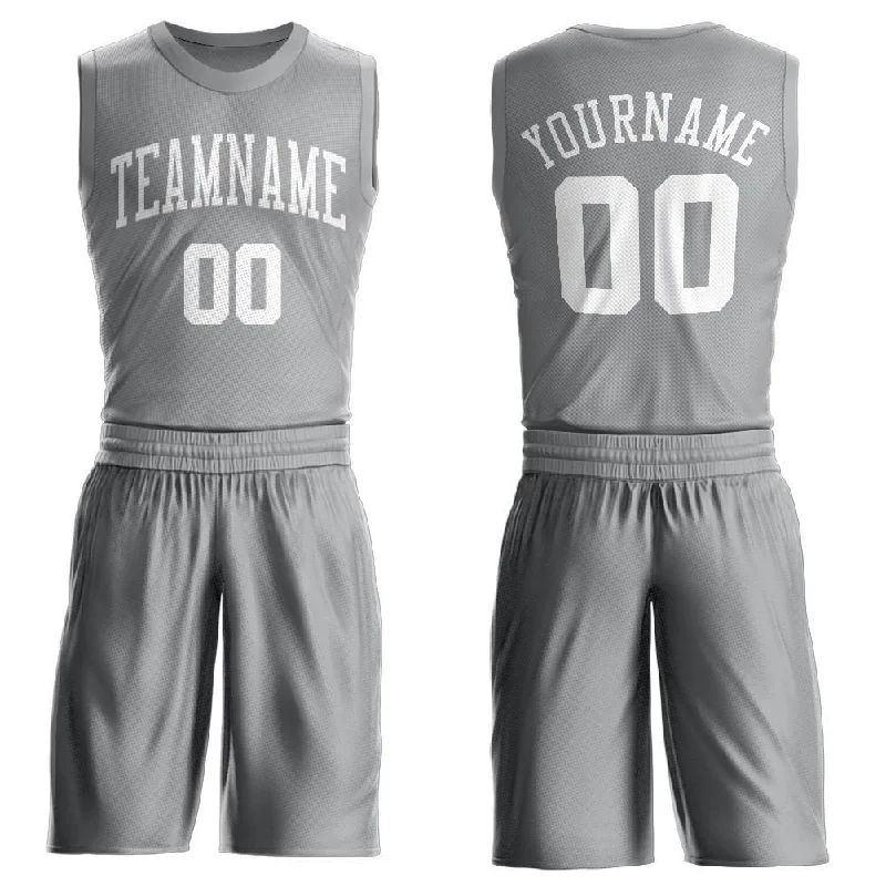 Basketball Jersey With Breathable Mesh-Custom Gray White Round Neck Suit Basketball Jersey