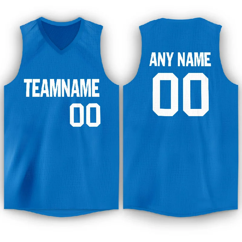 Basketball Jersey With All-Star Designs-Custom Blue White V-Neck Basketball Jersey